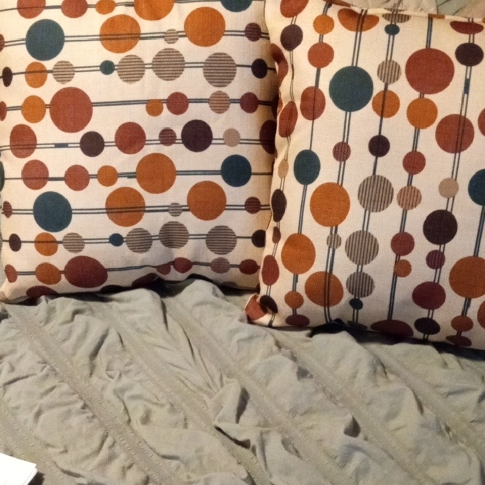 Source Unknown Mid-Century Dot Pattern Throw Pillows in Orange, Teal, Brown
